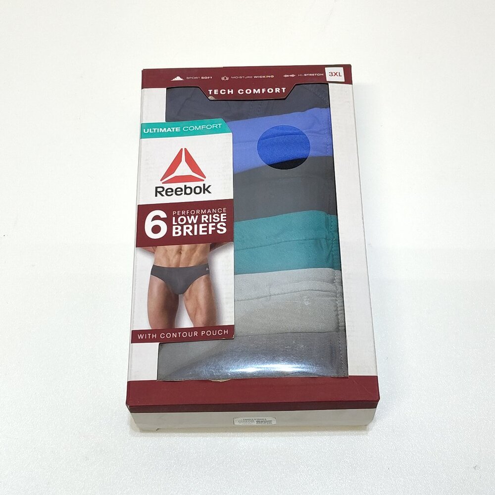 Reebok Performance Low Rise Briefs Men's 3XL 6-Pack Moisture Wicking Comfort NWT